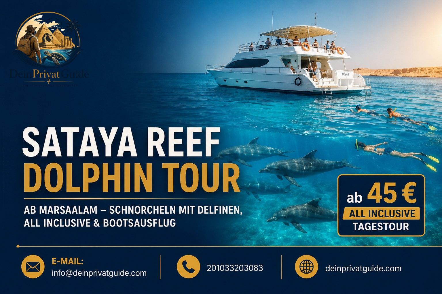 Sataya Reef Dolphin Tour ab MarsaAlam – Schnorcheln mit Delfinen,All Inclusive & Boots ausflug