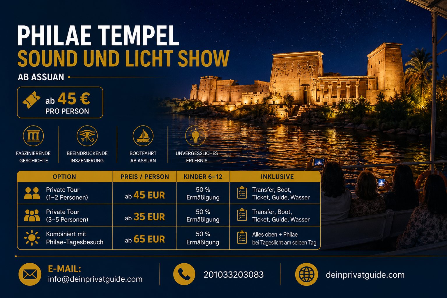 Philae Tempel Sound und Licht Show ab Assuan