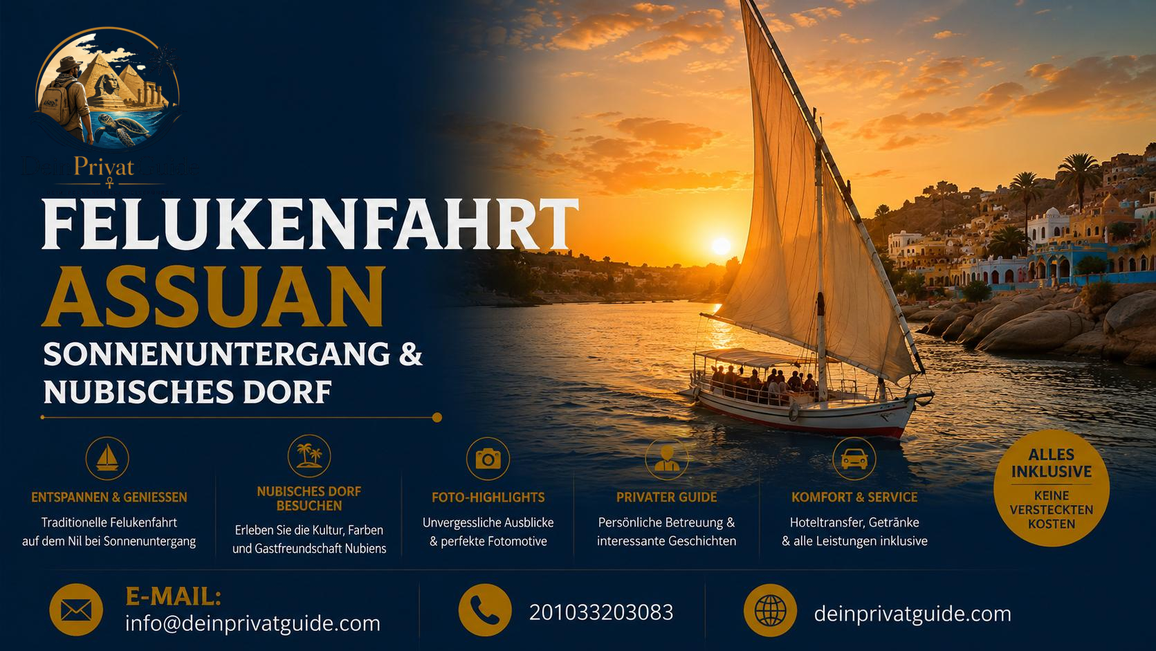 Felukenfahrt Assuan | Sonnenuntergang & Nubisches Dorf