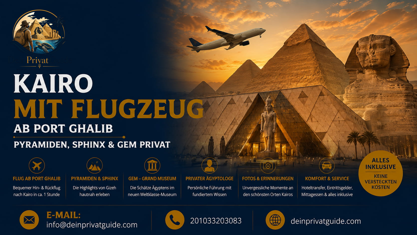 Kairo mit Flugzeug ab Port Ghalib – Pyramiden, Sphinx & GEM privat