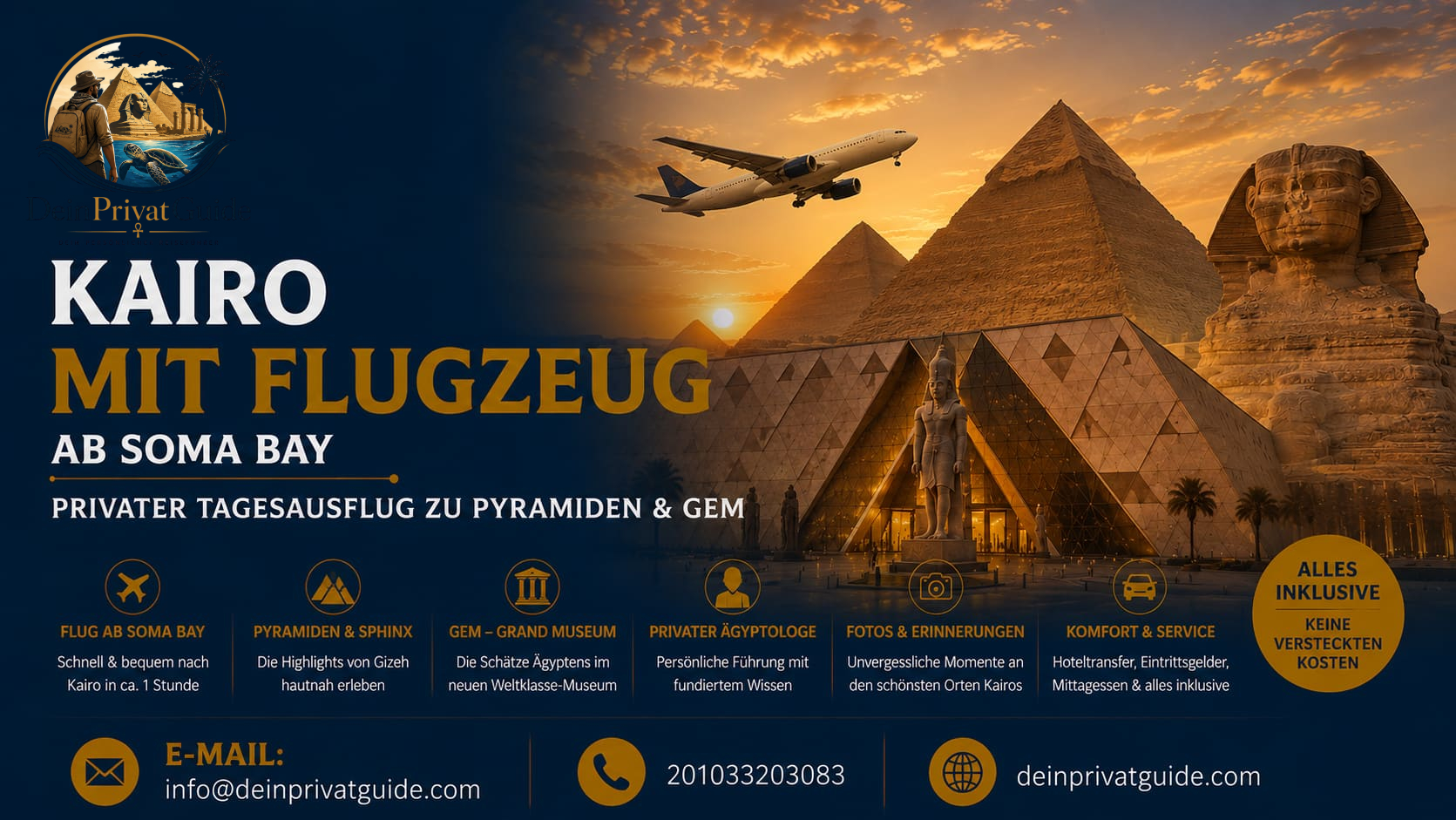 Kairo mit Flugzeug ab Soma Bay – Privater Tagesausflug zu Pyramiden & GEM